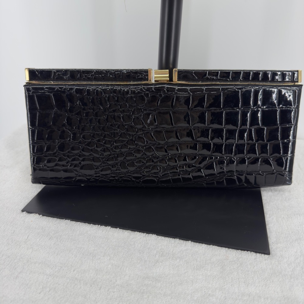 Joan Rivers Classics Collection Black Croc Embossed Patent Evening Clutch Bag